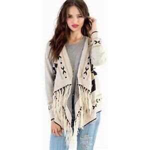 Tobi Southwestern Aztec Fringed Cardigan OS